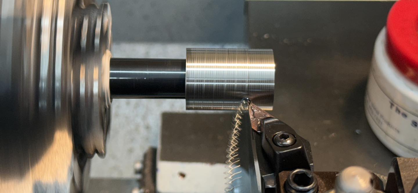 Step 5: Turn down the OD of the adapter to the desired diameter for the adapter, in this case 3/4 inch